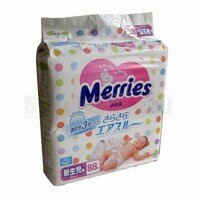Японские подгузники Merries 0-5 кг 88 +2 шт.
